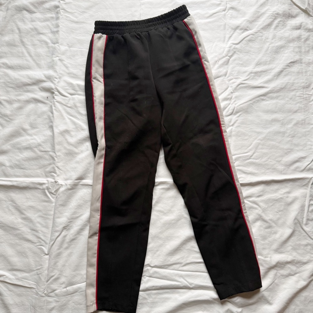 Black Track Pants with Red and White Stripes
